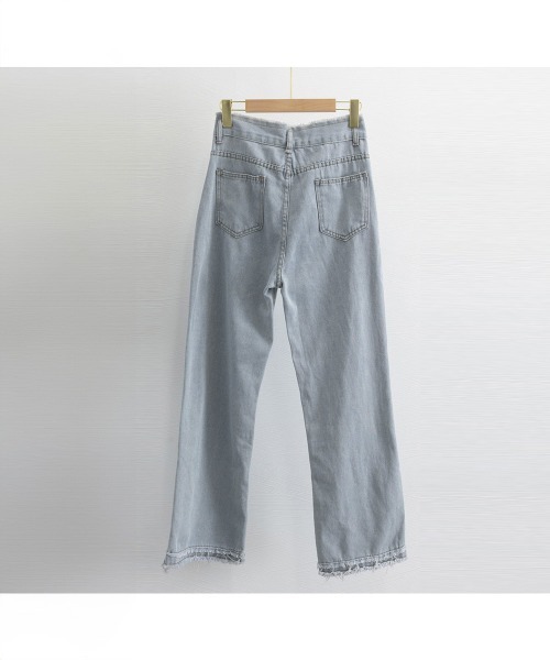 Miniministore（ミニミニストア）の「フリンジ デニムパンツ ハイウエスト美脚（デニムパンツ・レディース・ブラック/サックスブルー/ホワイト/ダークブルー・S/M/L/XL）」の9枚目の写真