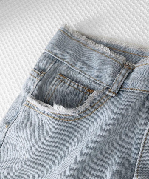 Miniministore（ミニミニストア）の「フリンジ デニムパンツ ハイウエスト美脚（デニムパンツ・レディース・ブラック/サックスブルー/ホワイト/ダークブルー・S/M/L/XL）」の7枚目の写真