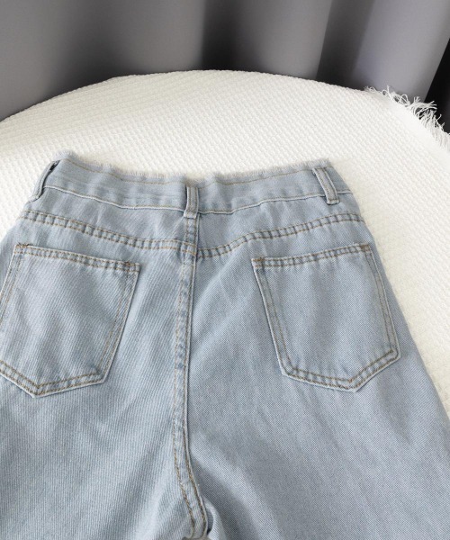 Miniministore（ミニミニストア）の「フリンジ デニムパンツ ハイウエスト美脚（デニムパンツ・レディース・ブラック/サックスブルー/ホワイト/ダークブルー・S/M/L/XL）」の5枚目の写真