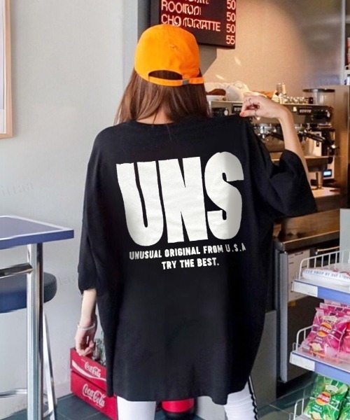 Dalfwin（ダールフィン）の「韓国ファッション UNSビッグロゴ半袖Tシャツ（Tシャツ/カットソー・レディース・ホワイト/ブラック・FREE）」の9枚目の写真