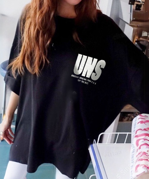 Dalfwin（ダールフィン）の「韓国ファッション UNSビッグロゴ半袖Tシャツ（Tシャツ/カットソー・レディース・ホワイト/ブラック・FREE）」の10枚目の写真