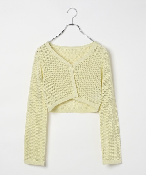 GLOBAL WORK(グローバルワーク)の「メッシュニットカーディガン/AND YUA ANY/115774(カーディガン/ボレロ・キッズ・ライトイエロー/ブラック・FREE)」の1枚目の写真