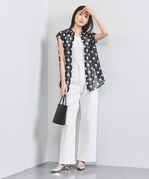 UNITED ARROWS(ユナイテッドアローズ)の「オーガンジー プリント ノースリーブ シャツ(シャツ/ブラウス・レディース・ホワイト/ネイビー/ブラック・FREE)」の7枚目の写真