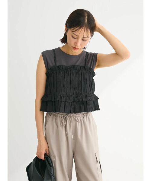 Green　Parks（グリーンパークス）の「シャーリングキャミビスチェ（キャミソール・レディース・ブラック/ホワイト系その他2・FREE）」の6枚目の写真