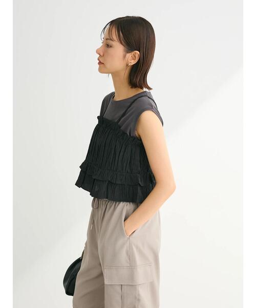 Green　Parks（グリーンパークス）の「シャーリングキャミビスチェ（キャミソール・レディース・ブラック/ホワイト系その他2・FREE）」の7枚目の写真