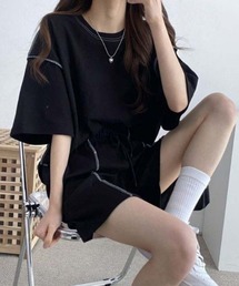 配色スウェットハーフパンツセットアップ