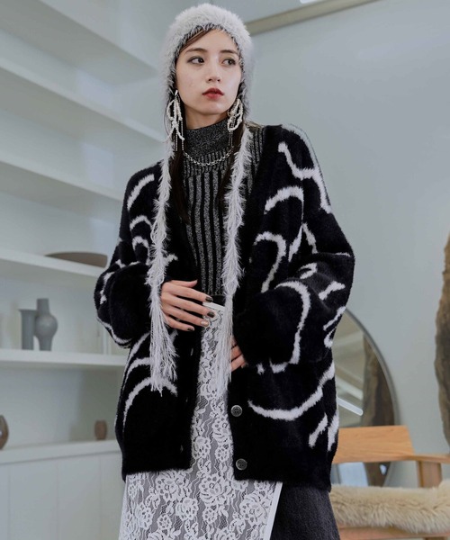 【セール】アソートシャギーガラVネックカーディガン(HARE)（カーディガン/ボレロ）｜HARE（ハレ）