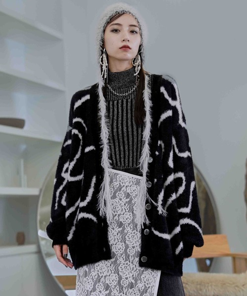 【セール】アソートシャギーガラVネックカーディガン(HARE)（カーディガン/ボレロ）｜HARE（ハレ）