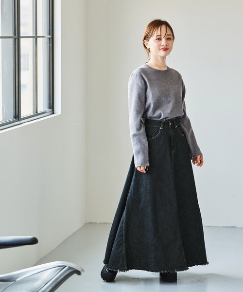 KOBE LETTUCE（コウベレタス）の「[ 田中亜希子さんコラボ ] 選べる3サイズデニムフレアスカート（デニムスカート・レディース・ブルー/ブラック・PS/PM/M）」の8枚目の写真