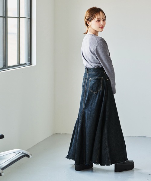 KOBE LETTUCE（コウベレタス）の「[ 田中亜希子さんコラボ ] 選べる3サイズデニムフレアスカート（デニムスカート・レディース・ブルー/ブラック・PS/PM/M）」の9枚目の写真