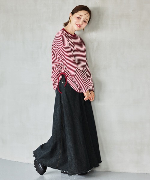 KOBE LETTUCE（コウベレタス）の「[ 田中亜希子さんコラボ ] 選べる3サイズデニムフレアスカート（デニムスカート・レディース・ブルー/ブラック・PS/PM/M）」の7枚目の写真