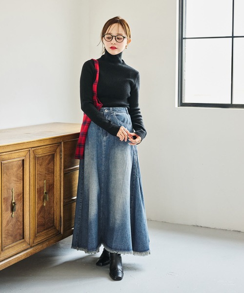田中亜希子さんコラボ ] 選べる3サイズデニムフレアスカート（デニム 