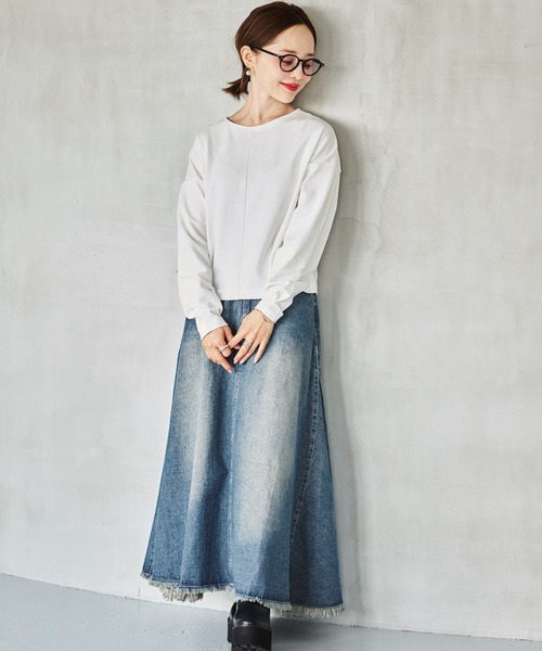 KOBE LETTUCE（コウベレタス）の「[ 田中亜希子さんコラボ ] 選べる3サイズデニムフレアスカート（デニムスカート・レディース・ブルー/ブラック・PS/PM/M）」の17枚目の写真