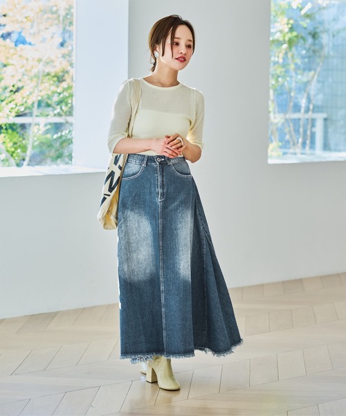 KOBE LETTUCE（コウベレタス）の「[ 田中亜希子さんコラボ ] 選べる3サイズデニムフレアスカート（デニムスカート・レディース・ブルー/ブラック・PS/PM/M）」の3枚目の写真