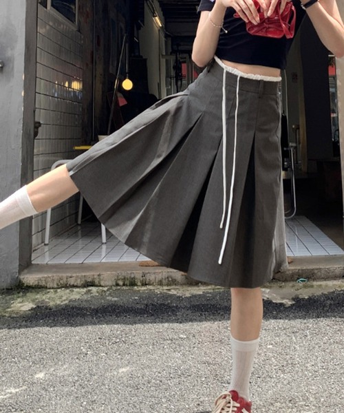 HALEY PESCA(ヘーリーペスカ)の「HALEY PESCA/ダブルウエスト プリーツミディアムスカート(スカート・レディース・グレー/ブラック・LARGE/MEDIUM/SMALL)」の3枚目の写真