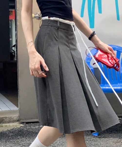HALEY PESCA(ヘーリーペスカ)の「HALEY PESCA/ダブルウエスト プリーツミディアムスカート(スカート・レディース・グレー/ブラック・LARGE/MEDIUM/SMALL)」の4枚目の写真