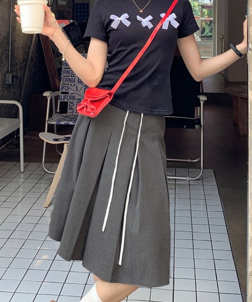 HALEY PESCA(ヘーリーペスカ)の「HALEY PESCA/ダブルウエスト プリーツミディアムスカート(スカート・レディース・グレー/ブラック・LARGE/MEDIUM/SMALL)」の6枚目の写真