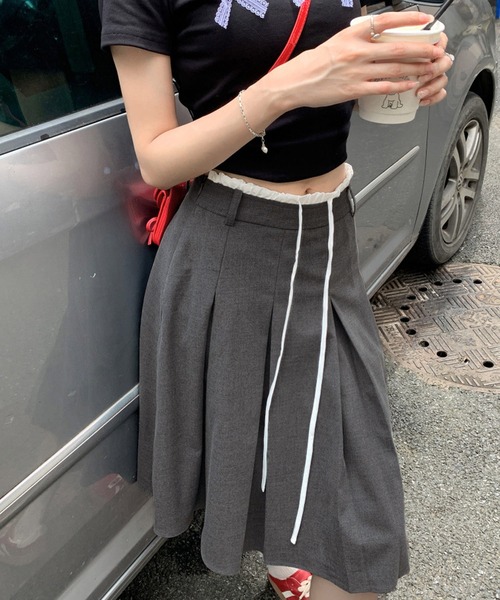 HALEY PESCA(ヘーリーペスカ)の「HALEY PESCA/ダブルウエスト プリーツミディアムスカート(スカート・レディース・グレー/ブラック・LARGE/MEDIUM/SMALL)」の9枚目の写真