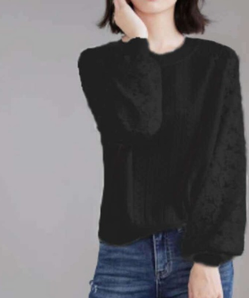 レースニット切り替え長袖トップス(ニット/セーター)|deux amour(ドゥーザムール)