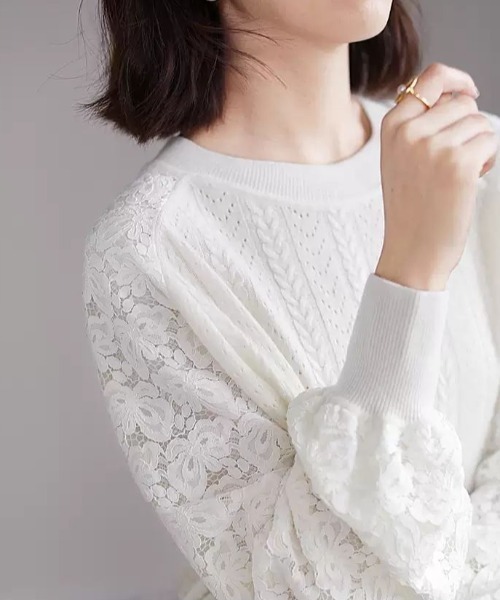 レースニット切り替え長袖トップス（ニット/セーター）｜deux amour（ドゥーザムール）
