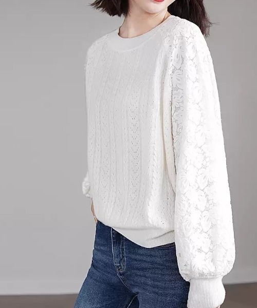 レースニット切り替え長袖トップス（ニット/セーター）｜deux amour（ドゥーザムール）