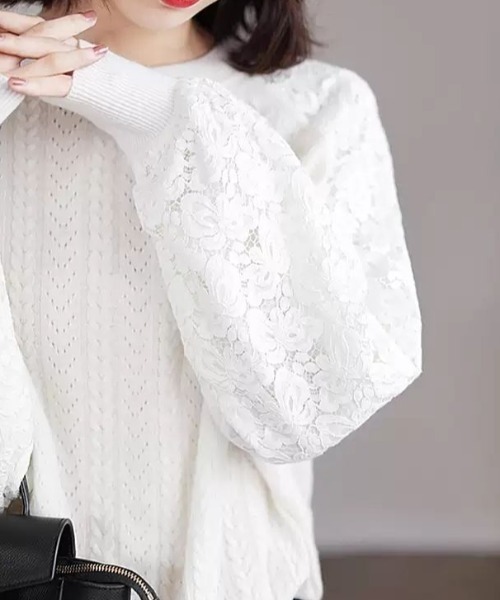 レースニット切り替え長袖トップス（ニット/セーター）｜deux amour（ドゥーザムール）
