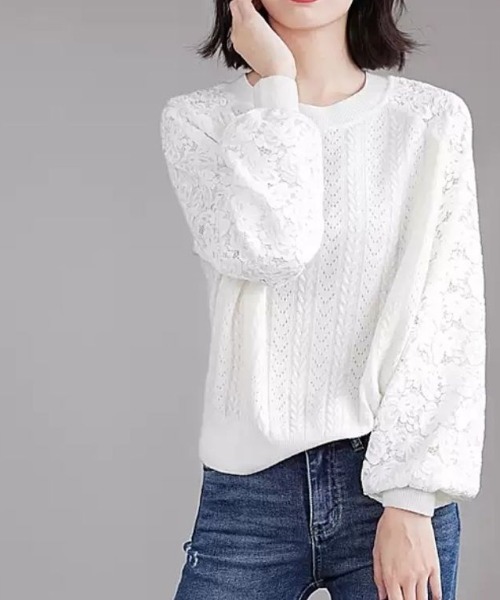 レースニット切り替え長袖トップス（ニット/セーター）｜deux amour（ドゥーザムール）