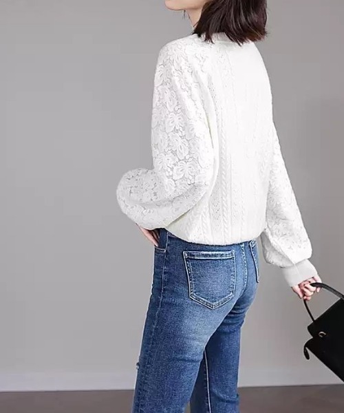 レースニット切り替え長袖トップス（ニット/セーター）｜deux amour（ドゥーザムール）