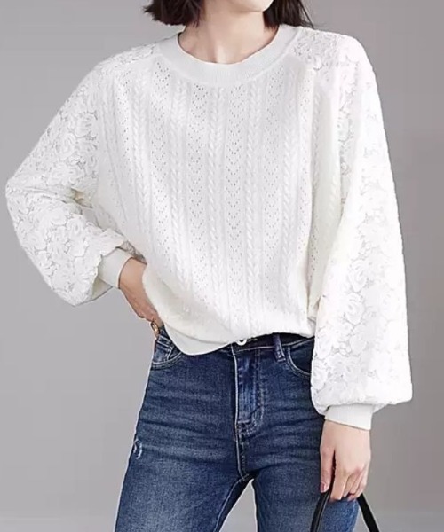 レースニット切り替え長袖トップス（ニット/セーター）｜deux amour（ドゥーザムール）