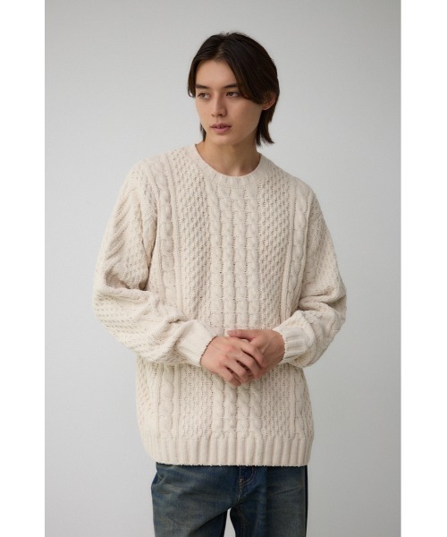 AZUL by moussy（アズールバイマウジー）の「シェニールケーブルニット（ニット/セーター・メンズ・ダークグリーン/グレー/アイボリー/ブラック/クリアレッド・S-M/L-XL）」の7枚目の写真