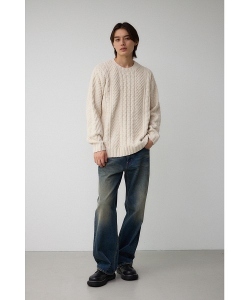 AZUL by moussy（アズールバイマウジー）の「シェニールケーブルニット（ニット/セーター・メンズ・ダークグリーン/グレー/アイボリー/ブラック/クリアレッド・S-M/L-XL）」の8枚目の写真