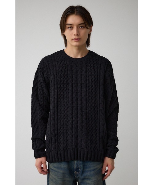 AZUL by moussy（アズールバイマウジー）の「シェニールケーブルニット（ニット/セーター・メンズ・ダークグリーン/グレー/アイボリー/ブラック/クリアレッド・S-M/L-XL）」の20枚目の写真