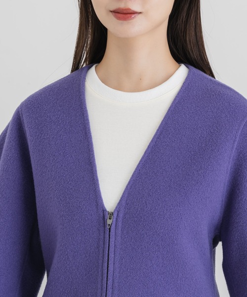 KATHARINE ROSS(キャサリンロス)の「【Dignite Collier】ダブルフェイスVネックカーブジャケット(ノーカラーコート・レディース・パープル/ベージュ・MEDIUM)」の14枚目の写真