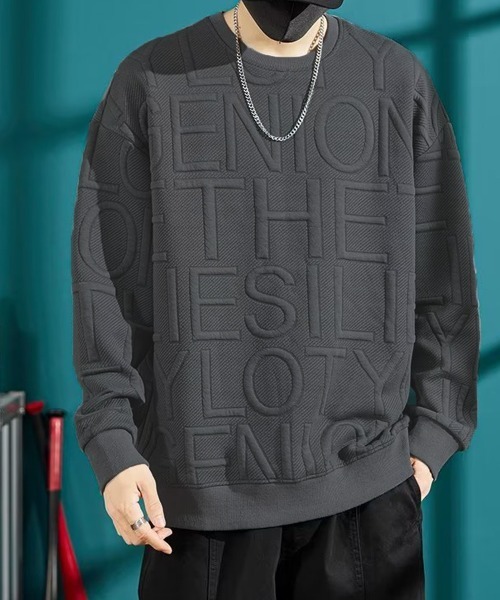 エンボス ボンバースウェットシャツ セール】エンボス加工ロゴtシャツ メンズ 長袖(パーカー