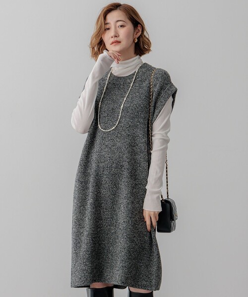 23区 S（ニジュウサンクチイサイサイズ）の「【SLOW/一部店舗限定】ニットトータル スリーブレス ワンピース（ワンピース・レディース・ブラック系3/ブラック系・32）」の2枚目の写真