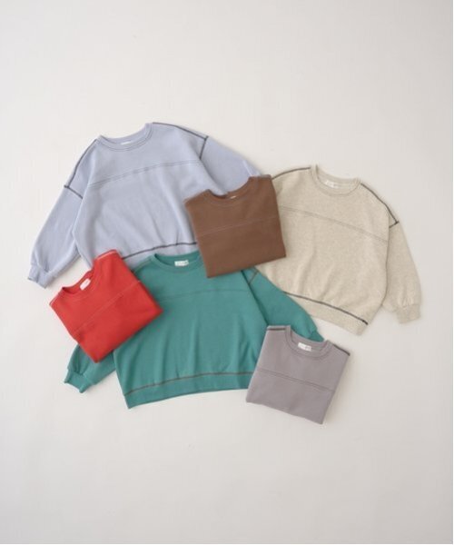 b・ROOM（ビールーム）の「【毛玉バイバイ裏起毛裏毛】ビッグシルエット配色ステッチスウェット（スウェット・キッズ・ブルーグレー/モスグリーン/レッド/ブラウン/シルバーグレー/オートミール・100cm/110cm/120cm/130cm/140cm/150cm）」の7枚目の写真
