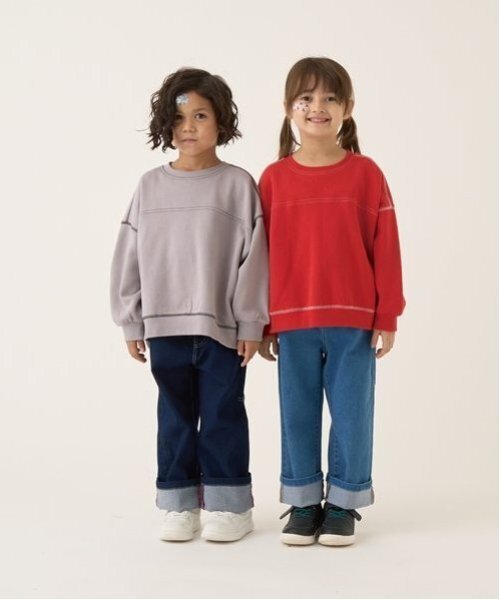 b・ROOM（ビールーム）の「【毛玉バイバイ裏起毛裏毛】ビッグシルエット配色ステッチスウェット（スウェット・キッズ・ブルーグレー/モスグリーン/レッド/ブラウン/シルバーグレー/オートミール・100cm/110cm/120cm/130cm/140cm/150cm）」の22枚目の写真