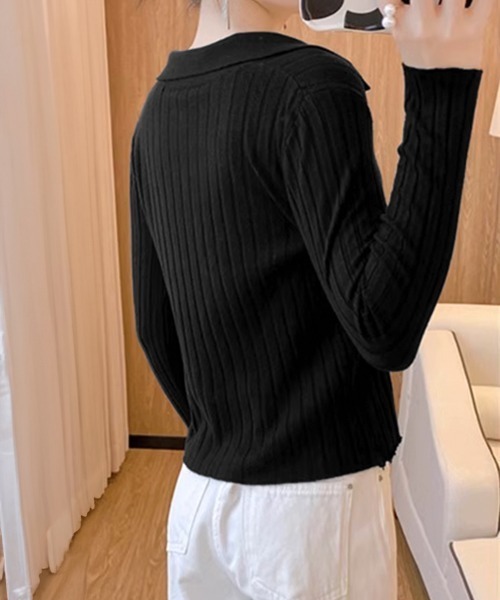 Miniministore(ミニミニストア)の「ポロカラー リブニットトップス Vネック(ニット/セーター・レディース・ホワイト/ブラック/ブラウン・FREE)」の7枚目の写真
