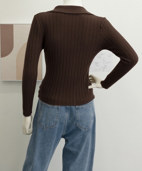 Miniministore(ミニミニストア)の「ポロカラー リブニットトップス Vネック(ニット/セーター・レディース・ホワイト/ブラック/ブラウン・FREE)」の18枚目の写真