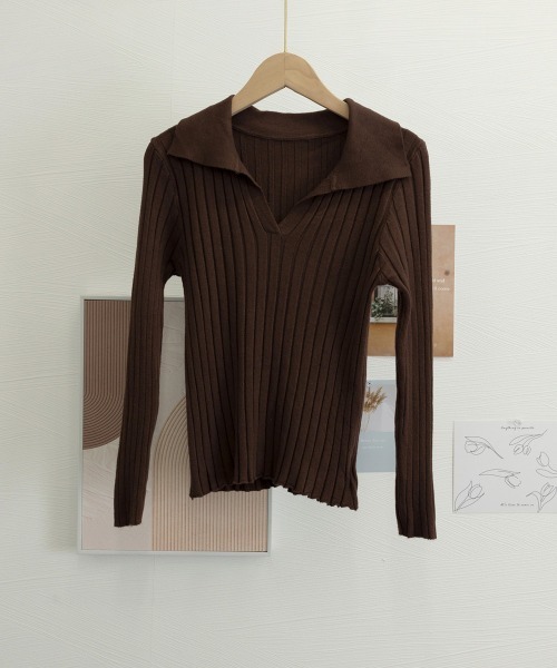 Miniministore(ミニミニストア)の「ポロカラー リブニットトップス Vネック(ニット/セーター・レディース・ホワイト/ブラック/ブラウン・FREE)」の19枚目の写真