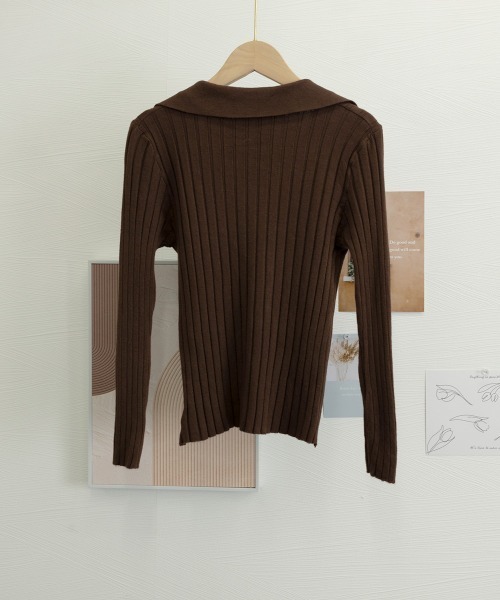 Miniministore(ミニミニストア)の「ポロカラー リブニットトップス Vネック(ニット/セーター・レディース・ホワイト/ブラック/ブラウン・FREE)」の20枚目の写真