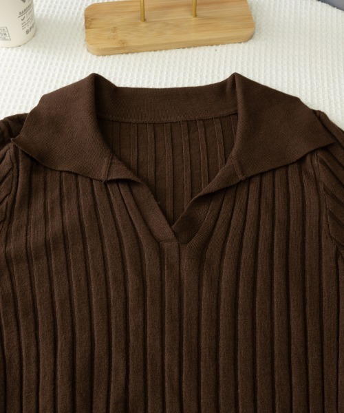 Miniministore(ミニミニストア)の「ポロカラー リブニットトップス Vネック(ニット/セーター・レディース・ホワイト/ブラック/ブラウン・FREE)」の21枚目の写真