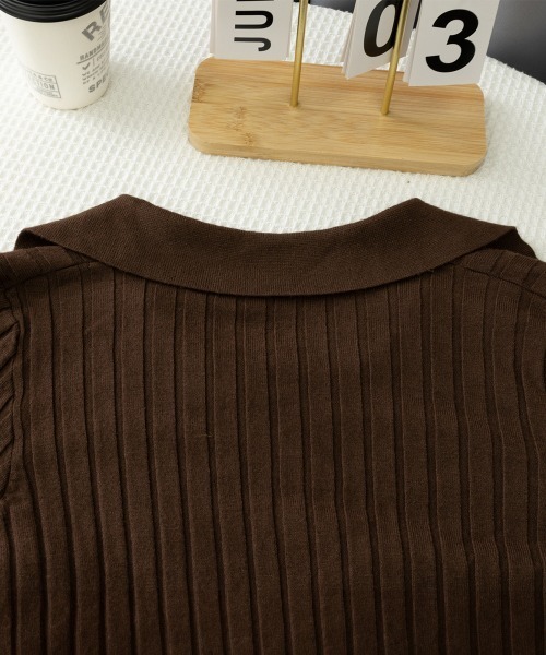 Miniministore(ミニミニストア)の「ポロカラー リブニットトップス Vネック(ニット/セーター・レディース・ホワイト/ブラック/ブラウン・FREE)」の22枚目の写真