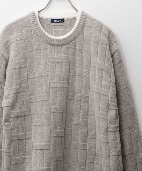 美品　MEYAME メヤメ　レイヤードクルーネックニット セール】フェイクレイヤードクルーネックモールニット（ニット