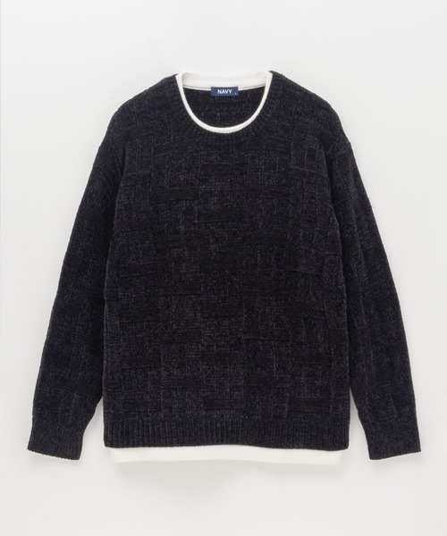 美品　MEYAME メヤメ　レイヤードクルーネックニット セール】フェイクレイヤードクルーネックモールニット（ニット