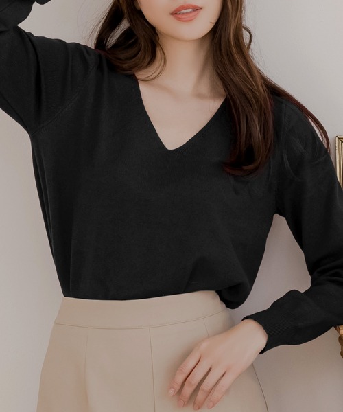 セール】【骨格ストレートさんにおすすめ】 骨格別 Vネックニット 