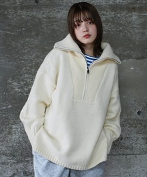 モヘアタッチビッグハーフZIPニット