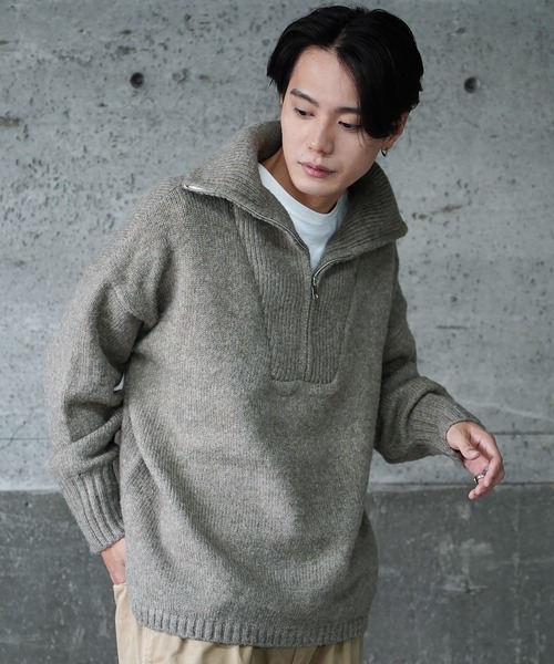  (Never) Acquiesce（ネバーアクイース）の「モヘアタッチビッグハーフZIPニット（Tシャツ/カットソー・メンズ・ブルー/ブラック/グレイッシュベージュ/カーキ/モカ/ホワイト・MEDIUM/LARGE）」の5枚目の写真