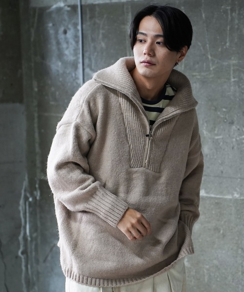  (Never) Acquiesce（ネバーアクイース）の「モヘアタッチビッグハーフZIPニット（Tシャツ/カットソー・メンズ・ブルー/ブラック/グレイッシュベージュ/カーキ/モカ/ホワイト・MEDIUM/LARGE）」の4枚目の写真