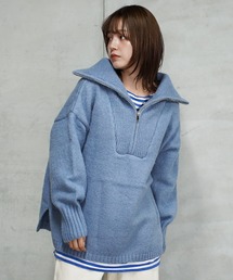 モヘアタッチビッグハーフZIPニット